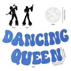 Glitter Dancing Queen Party Decorations, Blue 5.5×4.7in, 4.5in,