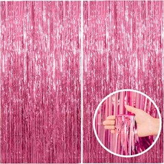 2 Pack Pink Backdrop Tinsel Curtain Foil Fringe Decor