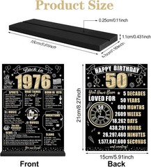 Black Gold 50th Birthday Decorations Back in 1976 Table Sign for Men Women, Two-