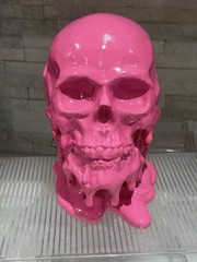 8” Hot Pink Gloss Paint Makeup Drip Skull Skeleton Head Gothic Horror Ornament