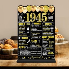 Black Gold 80th Birthday Decorations Gifts for Men Women, Two-Sided Vintage…