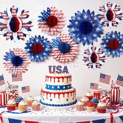 Multi-Sized Patriotic Honeycomb Ornaments for Independence Day – 9 Piece Set
