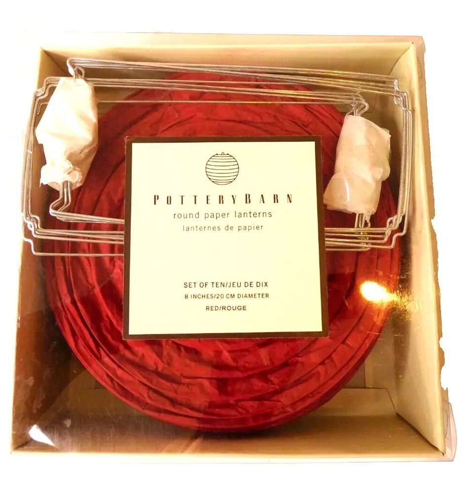 Pottery Barn 10 red round paper lanterns party supplies