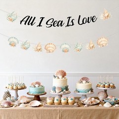 Boho Shell Bachelorette Party Banner Garland All I Sea is Love Coastal Bridal…