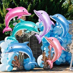 8PCS Dolphin Balloons Foil, 45IN Large Dolphin Balloons for Party Decorations