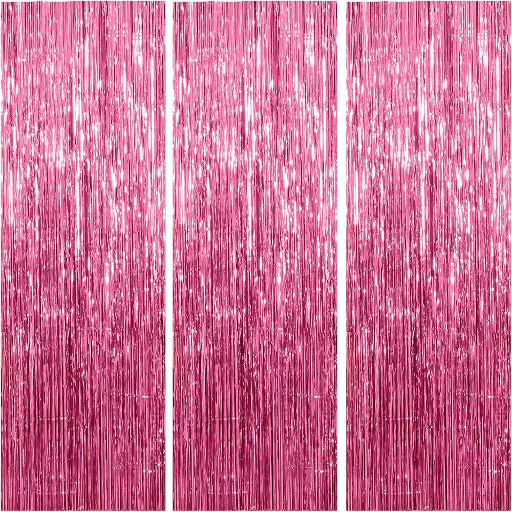 3 Pack Pink Foil Fringe Backdrop Curtains Party Decor Birthday Wedding