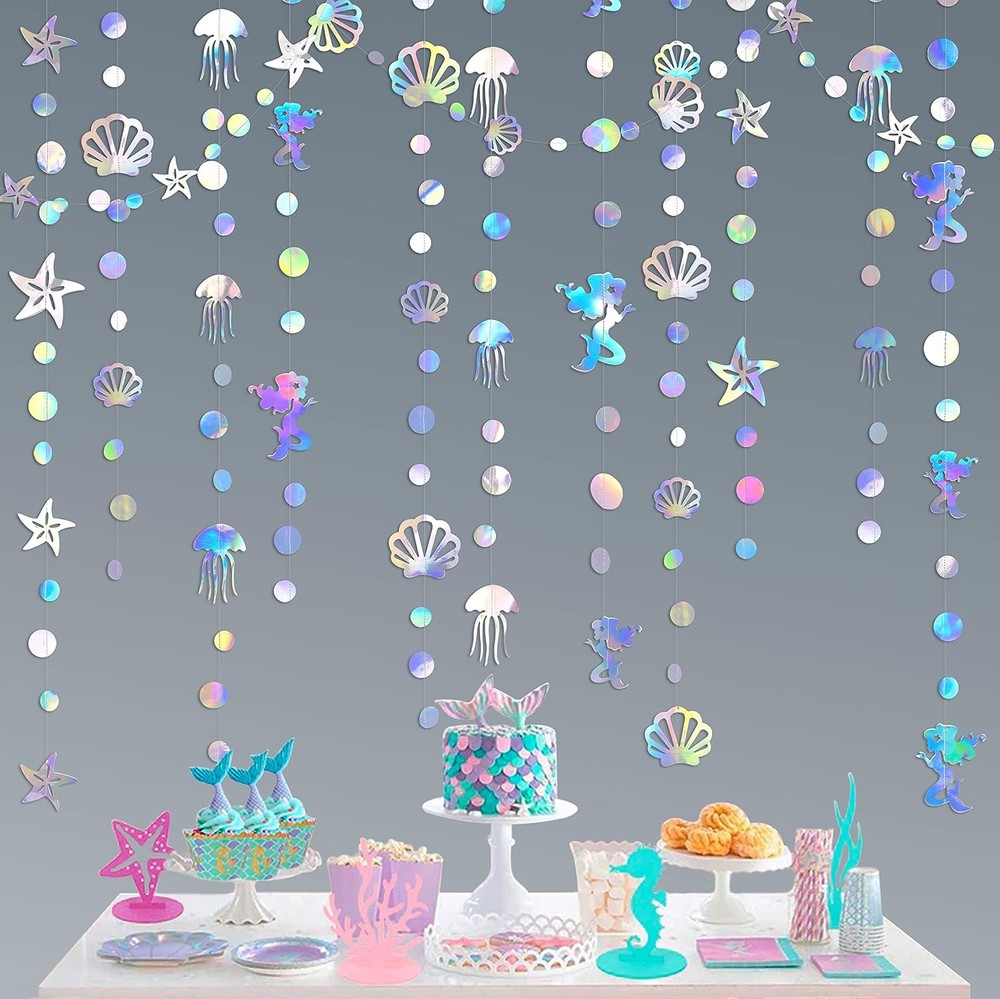 40 Ft Iridescent Mermaid Garland with 4 Count (Pack of 1), Banner