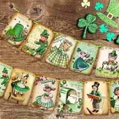 St. Patrick’s Day Decorations – 15pcs Lucky Shamrock Banner, Green Cartoon