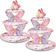 2 Pcs 3 Tier Butterfly Cupcake Stand Butterfly Birthday Decorations Spring Cupca