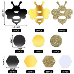 410 Pieces Bee Gold Glitter Yellow Black Circle Honeycomb Hexagon Confetti Decor