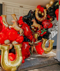 Derby Balloon Garland Arch Kt, 144Pcs Red Black Gold Balloons with Rose Horse Ho