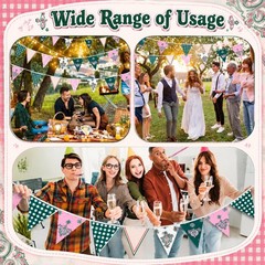 Camp Bunting Banner 32.8Ft 36 Flags Camp Gingham, Fabric Triangle Flag Fit fo…