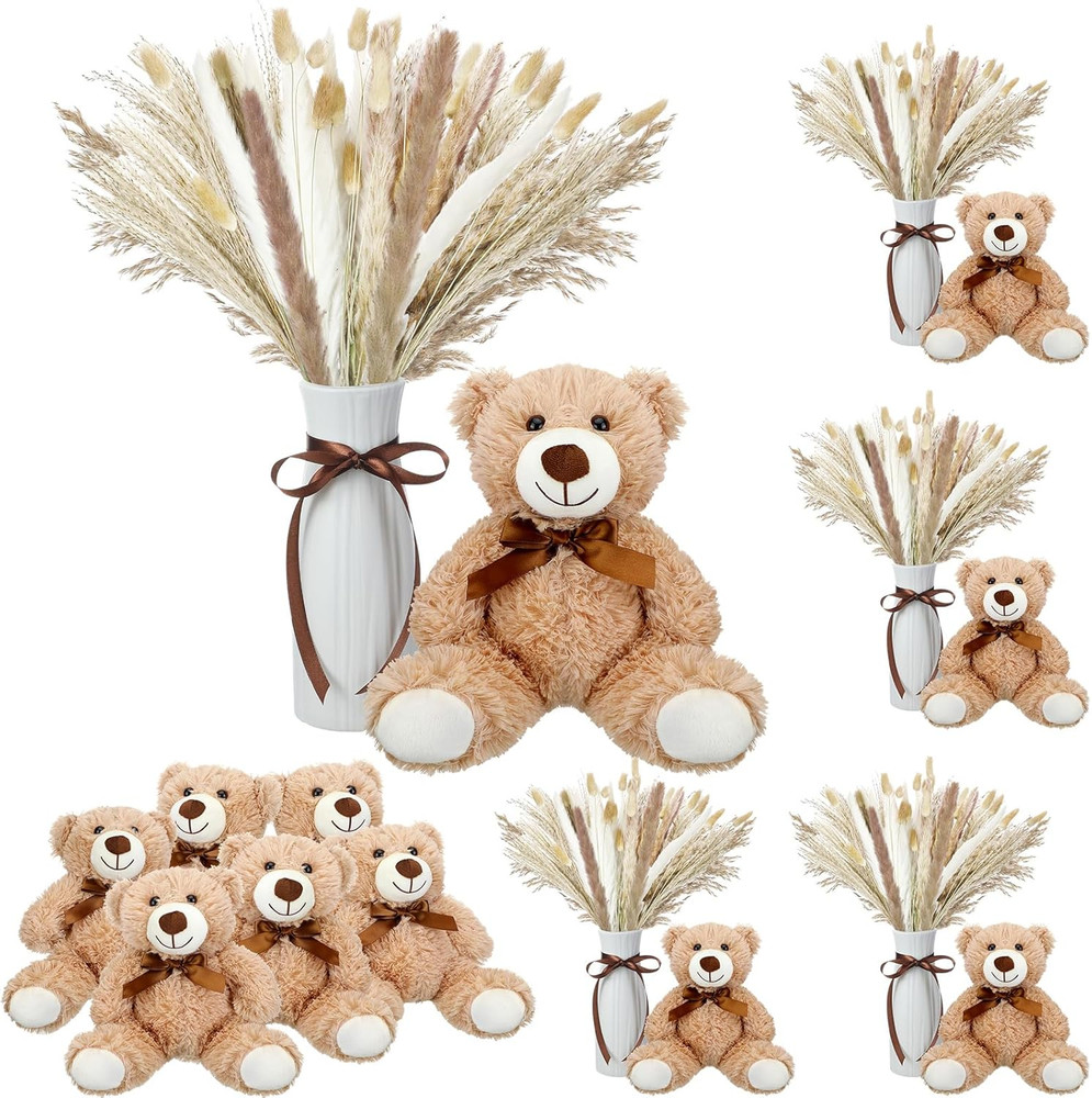 6 Sets Bear Baby Shower Centerpieces with Dried Pampas & Ceramic Vases