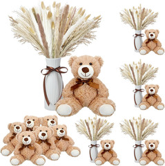 6 Sets Bear Baby Shower Centerpieces with Dried Pampas & Ceramic Vases