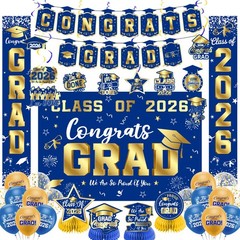Graduation Decorations 2026 Blue and Gold 60 inches x 40 inches,