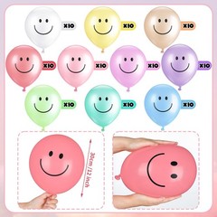 Sratte 100 Pcs 12 Inch Smile Face Balloons Assorted Pastel Unicorn Rainbow Mo…
