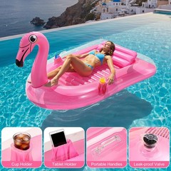 Inflatable Tanning Pool, Flamingo Tanning Float with Cup Holders, Pool Floats…