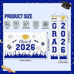 Graduation Decorations Set of 3 Large Banners Backdrop for Class of 2026 Gold