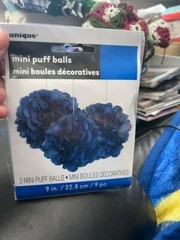 Royal Blue 9″ Mini Puff Balls 3ct Hanging Decoration New!!!