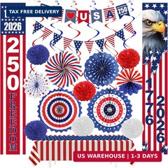 250th Anniversary Party 4th of july Decorations Set, 29 PCS Red White Blue Patri