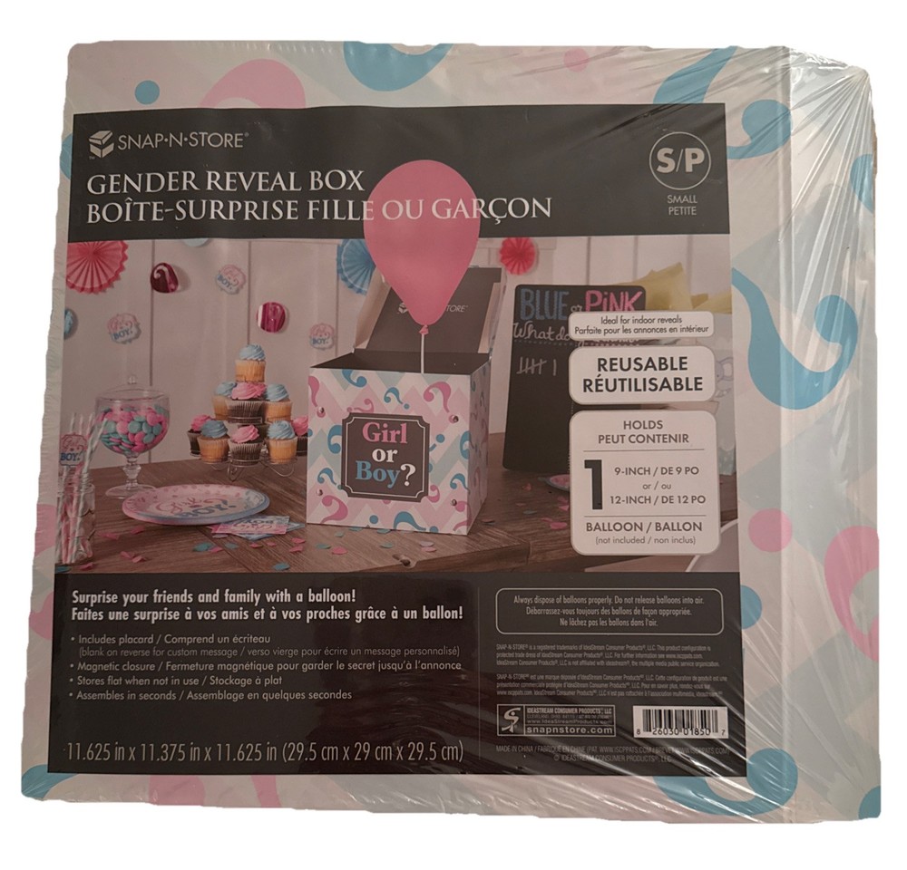NEW Small Pink & Blue Gender Reveal Balloon Cardboard Box & Sign – Baby Party