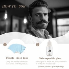 Fake Mustache Human Hair Beard for Men and Women, Black Color