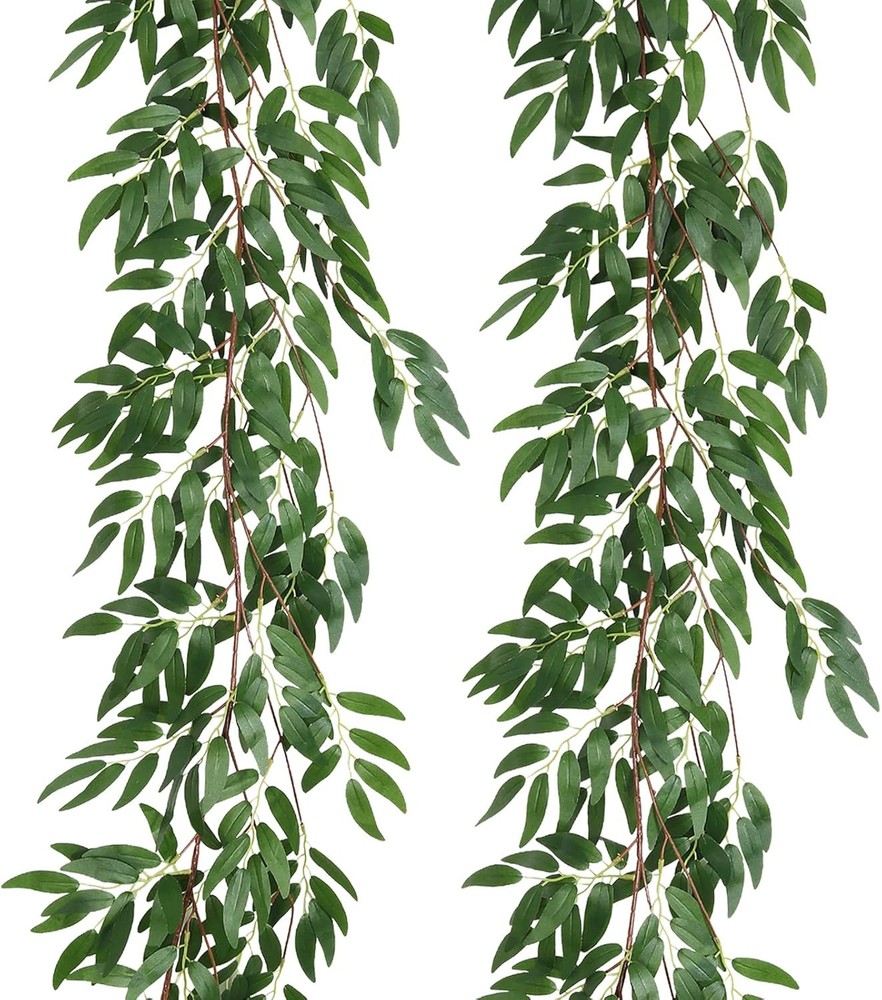 Artificial Willow Leaves Vine Twigs 2Pcs 5.7Ft Fake Hanging Ivy Plants Silk