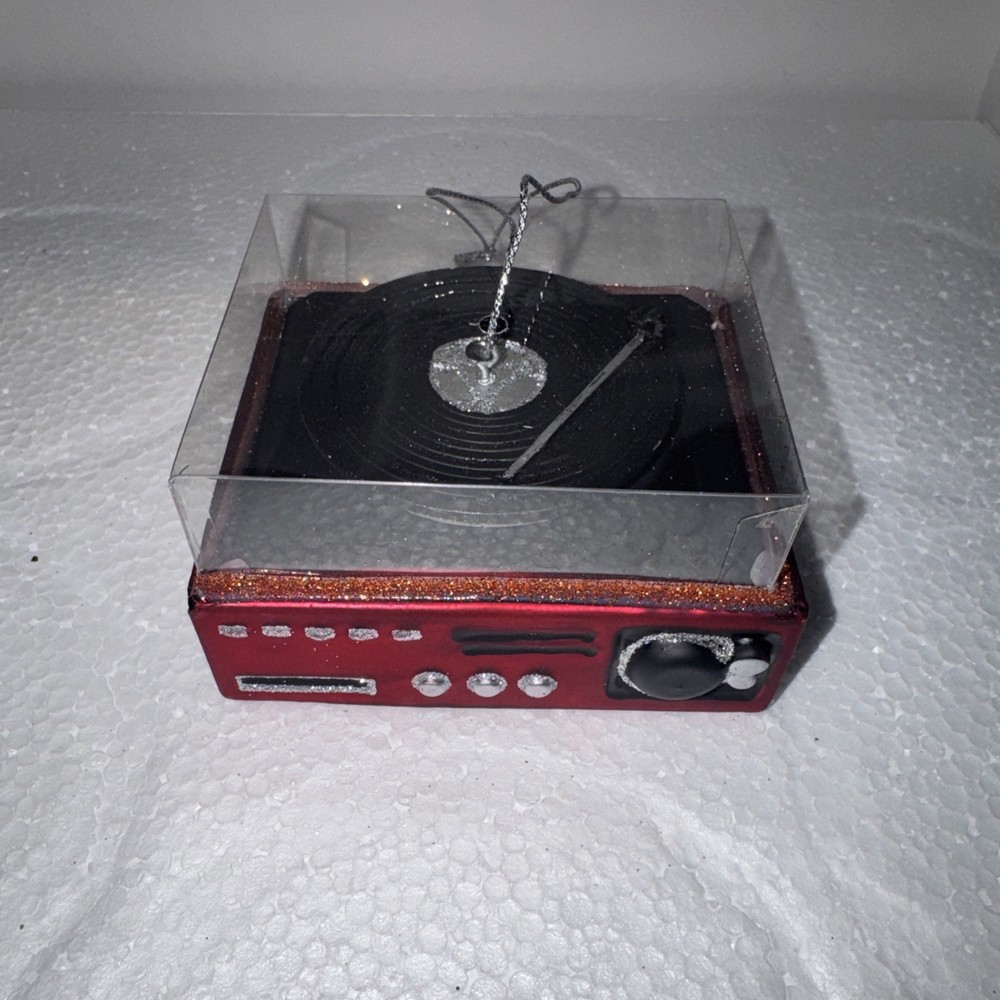 Vinyl Record Player Glass Ornament – Music Motown Dance Rock Opera Retro Antique