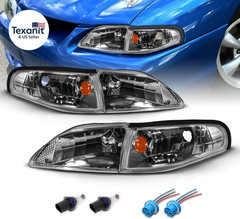 for 1994-1998 Ford Mustang Gun-Metal Replacement Headlights Corner Turn Signal S