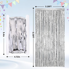 2Pack Silver Metallic Tinsel Foil Fringe Curtains, Door Streamer Photo Booth Bac
