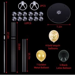 2 Set Table Centerpiece Balloons Stand Kit Include 16 Black Gold Latex Party
