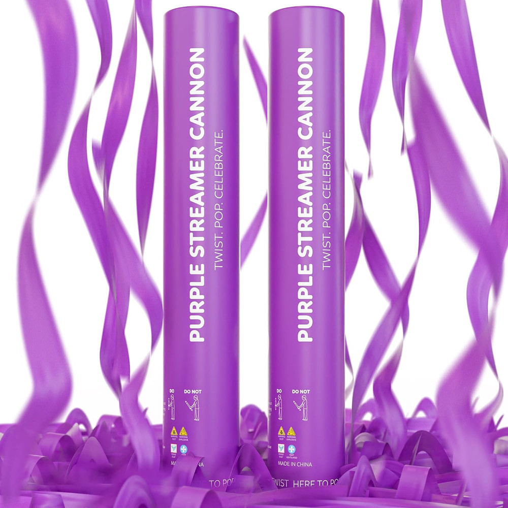 2 Pack Streamer Cannon Confetti Poppers | Biodegradable Purple Confetti | | Lau