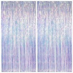 Thicken Iridescent Party Streamers 2 Pack 3.3×6.6 FT, Holographic Foil Fringe