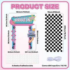 4Pcs 50s Party Decorations 50s Diner Party Banner Black White Checkered Runne…