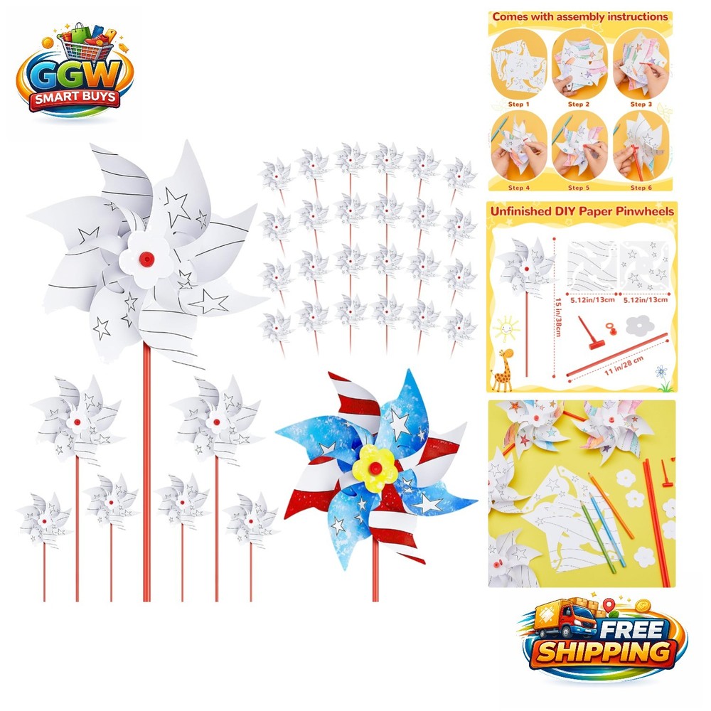 Celebrate with 50 Patriotic Blank Pinwheels – DIY Craft Kit for All Seasons
