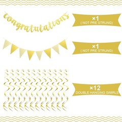 Outus Pre-strung Glitter Congratulations Banner Triangle Flag Gold