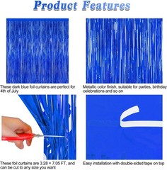 Versatile Navy Blue Tinsel Backdrops: 2 PCS, 3.28 FT x 7.05 FT for All Parties
