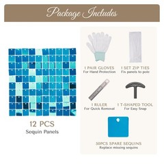 12 Pcs Shimmer Wall Backdrop Panels Square Sequin Party Decoration Blue 3×4 Ft