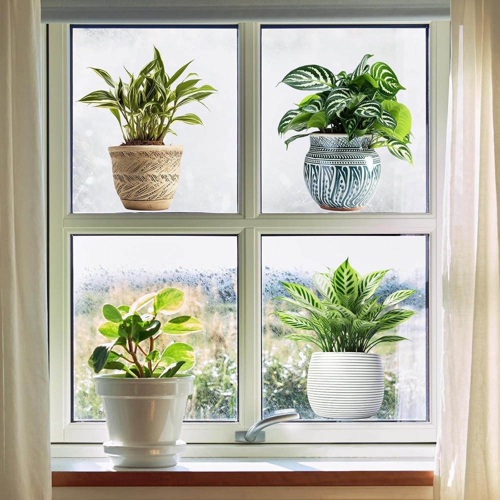 Supzone Potted Plants Window Clings 3pcs Simulated Green Multi-colored