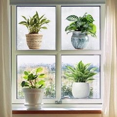 Supzone Potted Plants Window Clings 3pcs Simulated Green Multi-colored