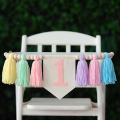 Pastel Macaron one high chair banner Handmade First Birthday High Chair Banne…