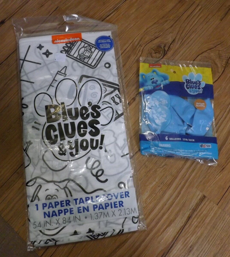 2 NEW BLUES CLUES Birthday Party decorations color in tablecloth & balloons