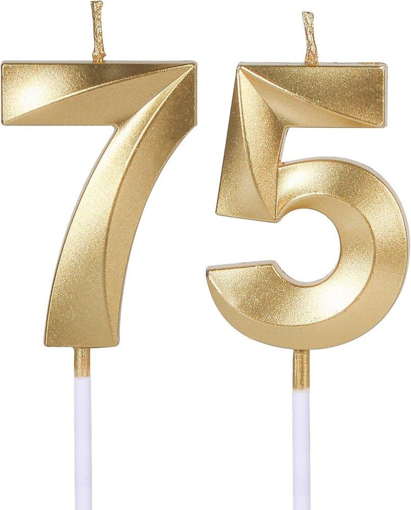 Gold 75th & 57th Birthday Candles for Cakes, Number 75 57 1 9 inch,