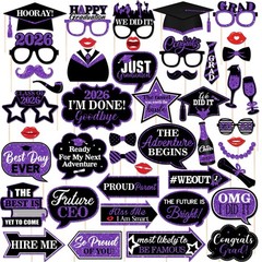 46Pcs Black Purple Graduation Photo Booth Props 2026 Graduation Decorations w…