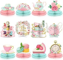 12 Pcs Floral Tea Time Themed Party Decorations Spring Vintage Teapot Honeycomb