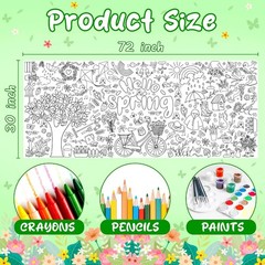 72×30 Inches Spring Coloring Tablecloth – Perfect for Fun Kids DIY Activities