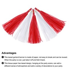 20Pcs White Red Tassel Garland Banner with Rope