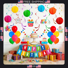 Birthday Party Decorations Set with Banner Confetti Balloons and Centerpieces