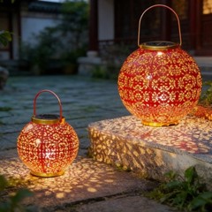 Solar For Red Lantern Iron Hanging Light Outdoor Festive Garden Decoration New