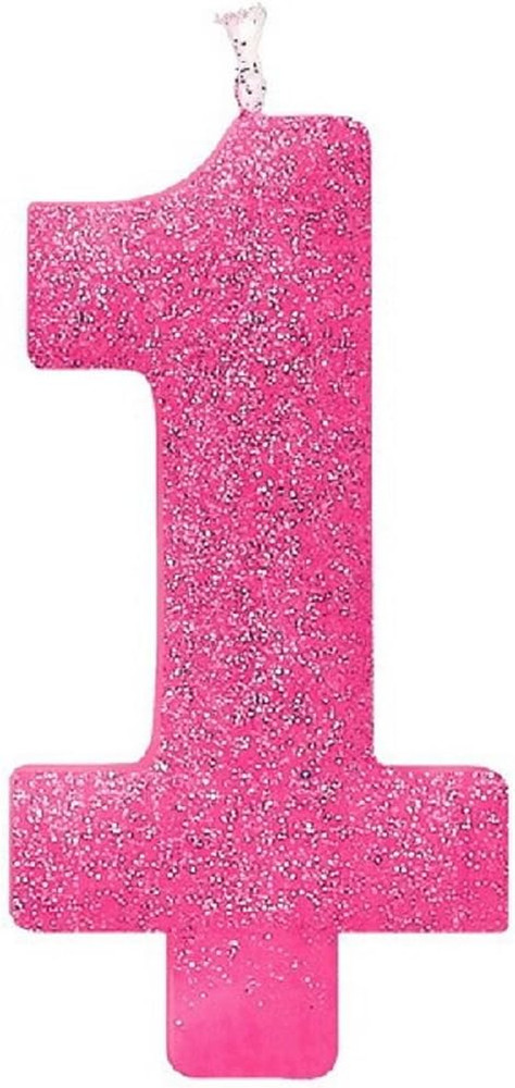 #1 Birthday Glitter Candle – Pink